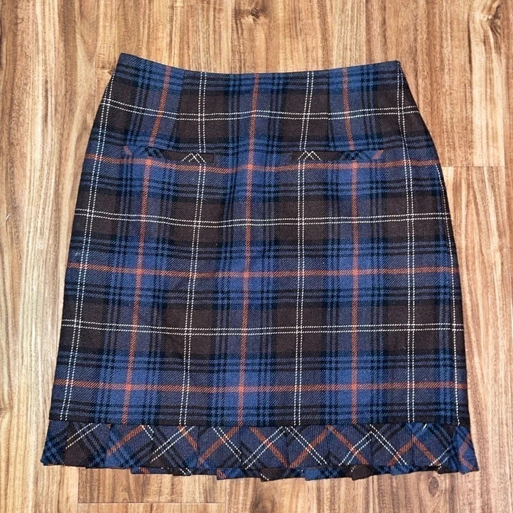 Cabi women’s skirt 8 medium pencil wool blend straight knee plaid stretch brown - Picture 2 of 10